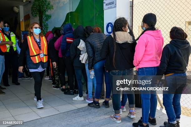 Part of a group of 92 unaccompanied Guatemalan migrant minors who were deported from Mexico arrive to their country at the Air Force Base in...