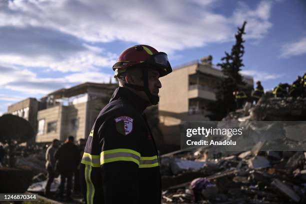 Search and rescue team of 86 people from Algeria arrive to conduct operation with their dogs after 7.7 and 7.6 magnitude earthquakes hit multiple...