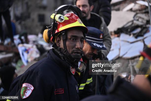 Search and rescue team of 86 people from Algeria arrive to conduct operation with their dogs after 7.7 and 7.6 magnitude earthquakes hit multiple...