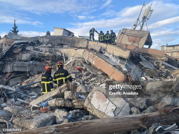 Search and rescue team of 86 people from Algeria arrive to conduct operation with their dogs after 7.7 and 7.6 magnitude earthquakes hit multiple...