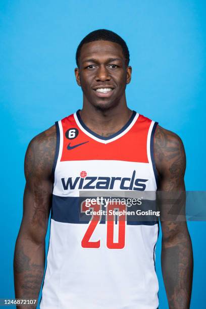 Kendrick Nunn of the Washinton Wizards poses for a head shot during NBA Media day on February 3, 2023 at Entertainment and Sports Arena in...