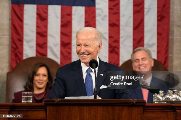 President Joe Biden delivers the State of the Union address to a joint session of Congress as Vice President Kamala Harris and House Speaker Kevin...