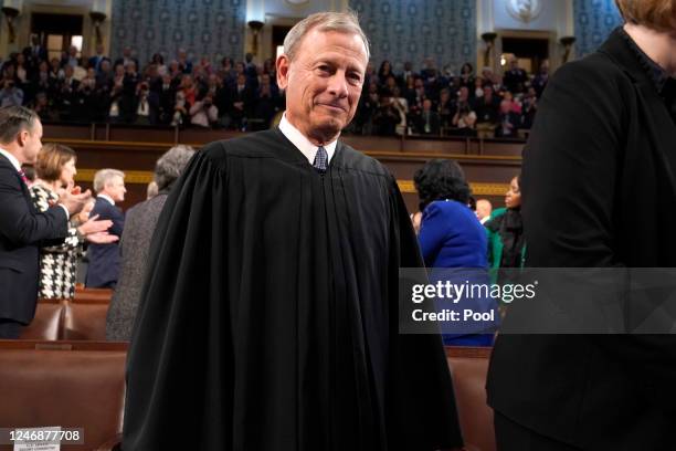 Chief Justice of the United States John Roberts attends the State of the Union address on February 7, 2023 in the House Chamber of the U.S. Capitol...