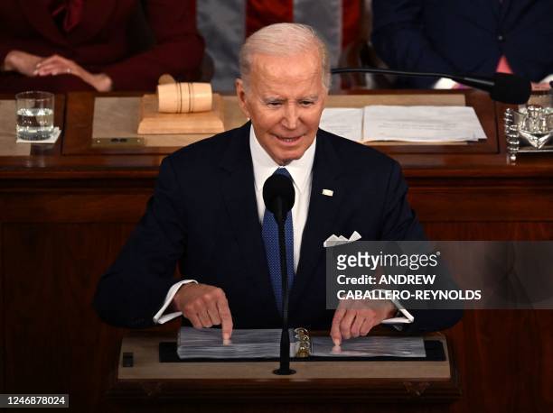 President Joe Biden delivers the State of the Union address in the House Chamber of the US Capitol in Washington, DC, on February 7, 2023.