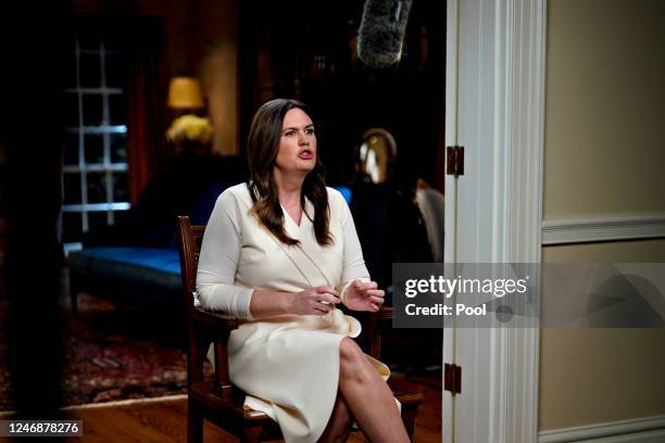 Arkansas Gov. Sarah Huckabee Sanders delivers the Republican response to the State of the Union address by President Joe Biden on February 7, 2023 in...