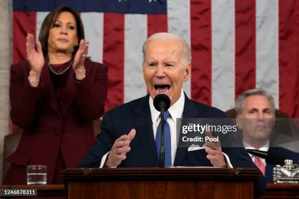 President Joe Biden delivers the State of the Union address to a joint session of Congress as Vice President Kamala Harris and House Speaker Kevin...