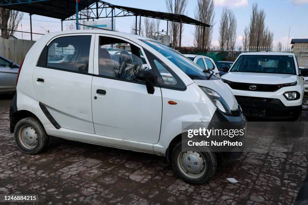 Nano car is parked inside a showroom in Baramulla Jammu and Kashmir India on 07 January 2023