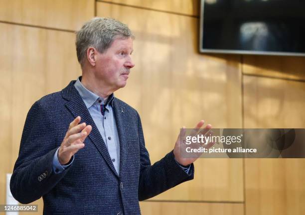 February 2023, Hesse, Marburg: Klemens Olbrich, former mayor of Neukirchen, stands in the jury room of the district court before the start of the...