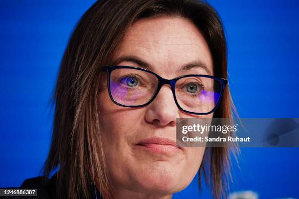 Head coach Corinne DIACRE of France during the press conference at Federation Francaise de Football on February 8, 2023 in Paris, France.