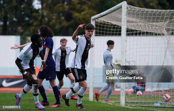 Luca Erlein of Germany celebrates after scoring a goal during the International Friendly match between U16 France and U16 Germany at Estadio...
