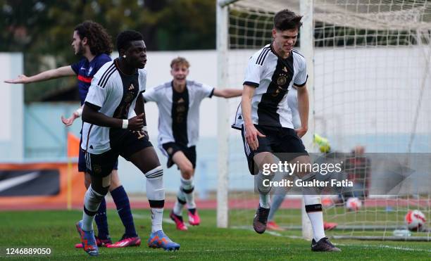 Luca Erlein of Germany celebrates after scoring a goal during the International Friendly match between U16 France and U16 Germany at Estadio...