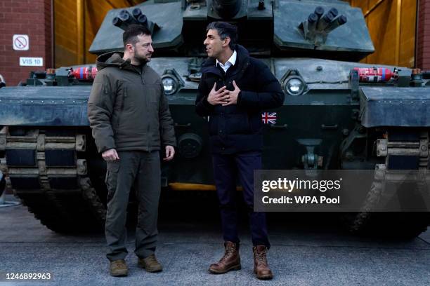 Prime Minister Rishi Sunak and Ukrainian President Volodymyr Zelensky visit a a military facility to meet Ukrainian troops being trained to command...