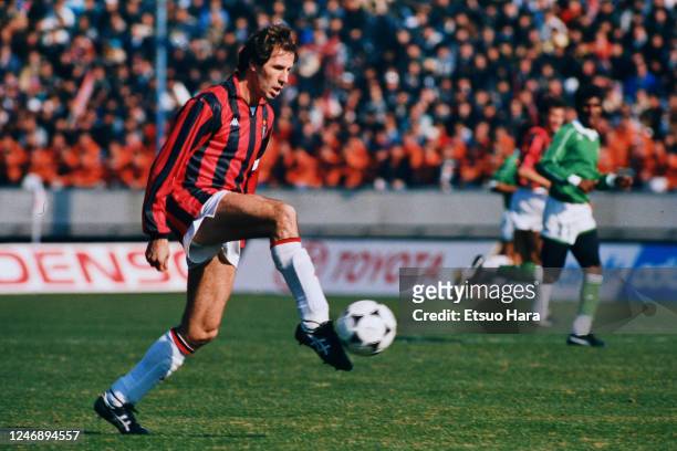 Franco Baresi of AC Milan in action during the Toyota Cup match between AC Milan and Atletico Nacional at the National Stadium on December 17, 1989...