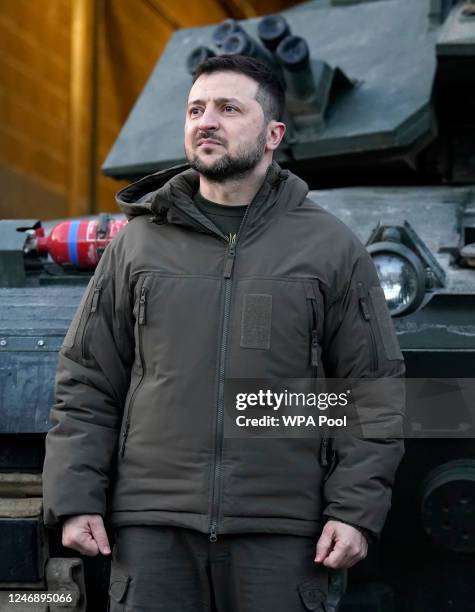 Prime Minister Rishi Sunak and Ukrainian President Volodymyr Zelensky visit a a military facility to meet Ukrainian troops being trained to command...