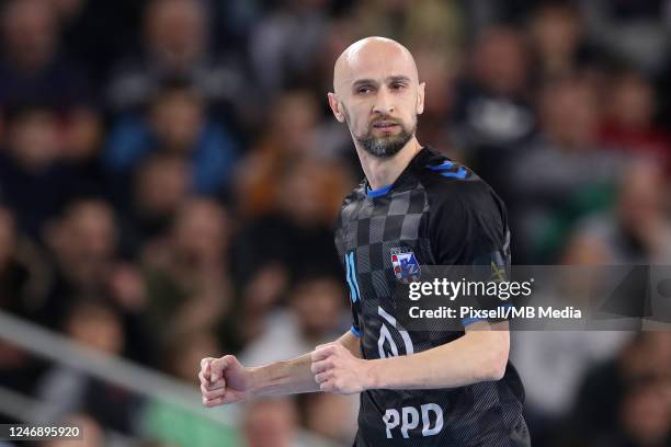 Timur Dibirov of PPD Zagreb reacts during the EHF Champions League Group A round 11 match between HC PPD Zagreb and Paris Saint-Germain at Arena...