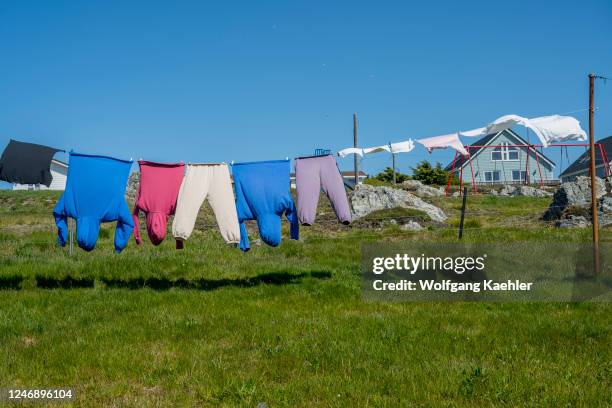 Street scene with laundry drying in Port Stanley, Falkland Islands.