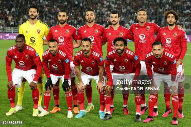 Ahly's Egyptian goalkeeper Mohamed el-Shenawy, Ahly's Egyptian midfielder Amr el-Solia, Ahly's Egyptian defender Mohamed Abdelmonem, Ahly's Egyptian...