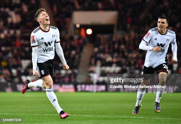Harry Wilson of Fulham celebrates his goal during the FA Cup Fourth Round replay match between Sunderland FC and Fulham FC at Stadium of Light on...