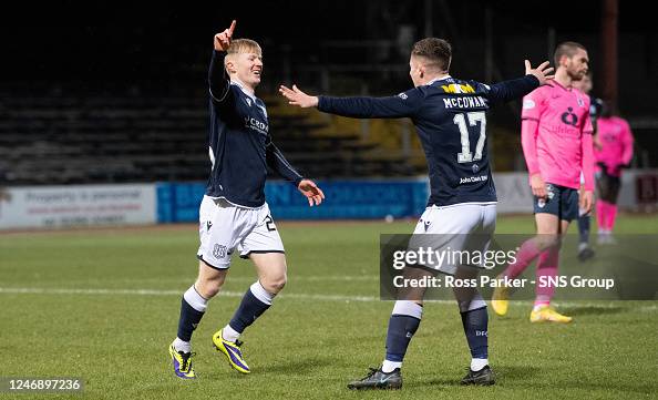 Dundee's Lyall Cameron celebrates with Luke McCowan after making it ...