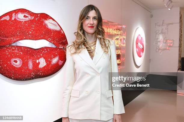 Sara Pope attends the private viewing of "Addicted To Love", a joint exhibition from Sara Pope and Eve De Haans, at Quantus Gallery on February 8,...