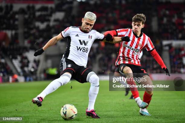 Andreas Pereira of Fulham competes with Edouard Michut of Sunderland during the FA Cup Fourth Round replay match between Sunderland FC and Fulham FC...