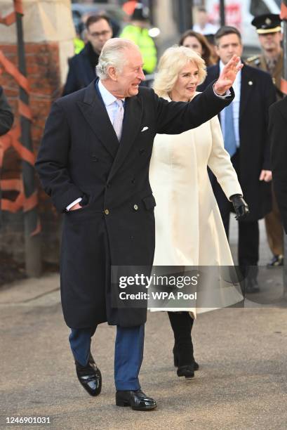 King Charles III and Camilla, Queen Consort meet members of the public during a visit to the Bangladeshi community of Brick Lane on February 8, 2023...