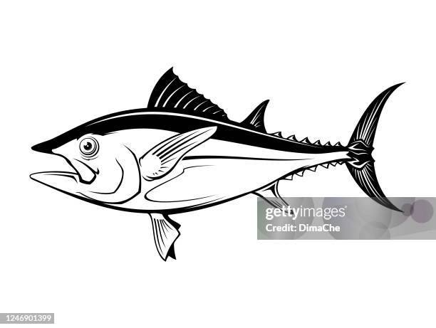 thunfisch-silhouette - ausgeschnitten vektor-symbol - albacore tuna stock-grafiken, -clipart, -cartoons und -symbole