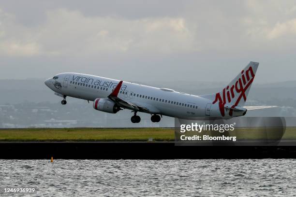 Boeing Co. 737 aircraft operated by Virgin Australia Holdings Pty Ltd. Takes off at Sydney Airport in Sydney, Australia, on Wednesday, Feb. 8, 2023....