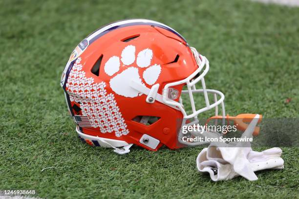 General view of a Clemson Tigers helmet during the Reese's Senior Bowl National team practice session on February 1, 2023 at Hancock Whitney Stadium...