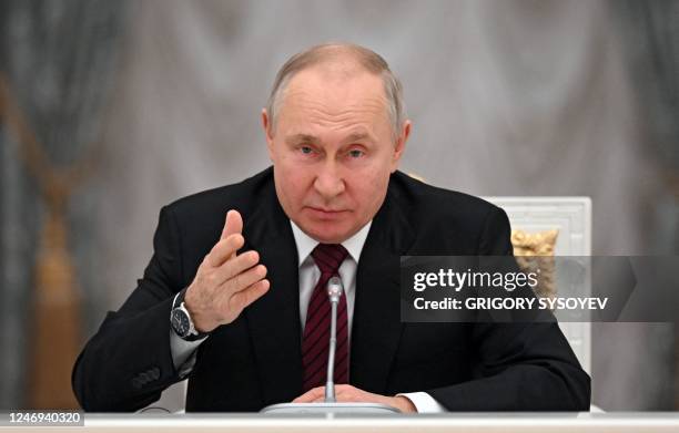 Russian President Vladimir Putin chairs a meeting with secretaries of foreign security councils on Afghan issues at the Kremlin in Moscow on February...