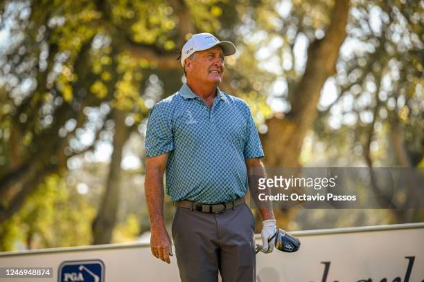 Fred Funk of the United States looks after plays his tee shot on the 1st hole during the first round of the Trophy Hassan II at Royal Golf Dar Es...