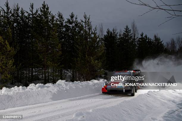 Elfyn Evans of Great Britain and his co-driver Scott Martin of Great Britain steer their Toyota GR Yaris Rally 1 HYBRID during the shakedown of the...