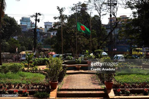 Flag of Bangladesh is seen at half-mast after Bangladesh announced day of mourning for earthquake victims of Turkiye and Syria on February 08, 2023...