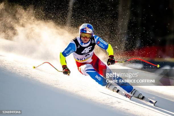 France's Alexis Pinturault competes during the Men's Super-G event of the FIS Alpine Ski World Championship 2023 in Courchevel, French Alps, on...
