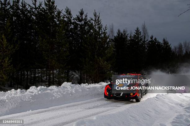 Thierry Neuville of Belgium and his co-driver Martijn Wydaeghe of Belgium steer their Hyundai i20 Rally 1 HYBRID during the shakedown of the Rally...