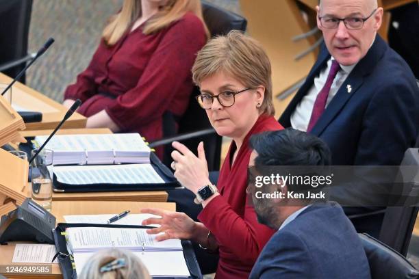 First Minister Nicola Sturgeon during First Minister's Questions in the Scottish Parliament, on February 9, 2023 in Edinburgh, Scotland.