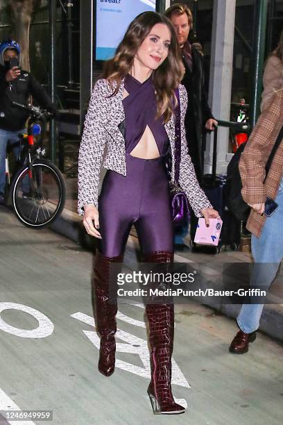 Alison Brie is seen exiting 'Watch What Happens Live' studio on February 08, 2023 in New York City.