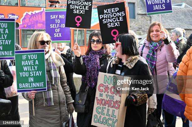 Women's rights groups protest outside the Scottish Parliament over transgender prisoners they perceive as male, being housed in women's prisons, on...