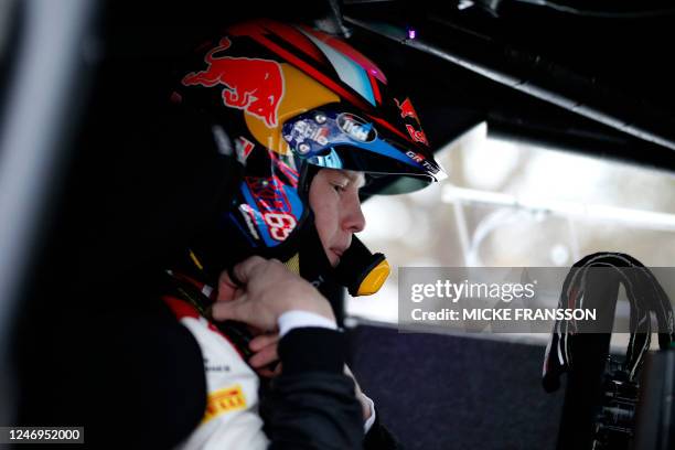 Kalle Rovanpera of Finland sits in his Toyota GR Yaris Rally1 Hybrid during the shakedown of the Rally Sweden, second round of the FIA World Rally...