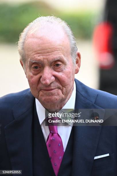 Spain's former King Juan Carlos I arrives to attend to the ceremony of the Academie Francaise , in Paris, February 9, 2023. Peruvian Nobel-winning...