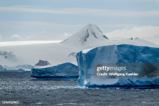 View of icebergs in the Antarctic Sound on the tip of the Antarctic Peninsula, Antarctica.