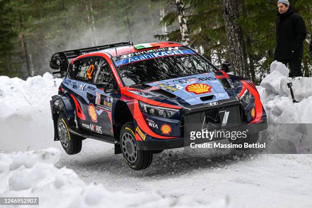 Craig Breen of Ireland and James Fulton of Ireland are competing with their Hyundai Shell Mobis WRT Hyundai i20 N Rally1 Hybrid during Day One of the...