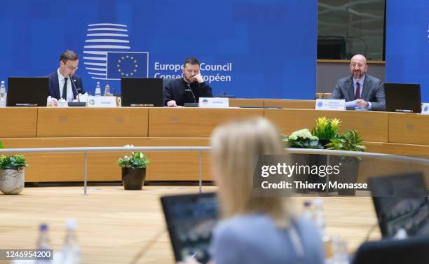 Swedish Prime Minister Ulf Hjalmar Ed Kristersson , the President of Ukraine Volodymyr Zelenskyy and the President of the European Council Charles...