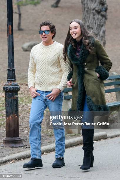 Vito Schnabel and Ella Beatty are seen on film set of the 'Feud: Capotes Women' on February 09, 2023 in New York City.