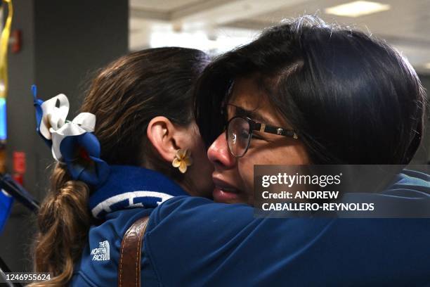 Activists and supporters wait for the arrival of political prisoners from Nicaragua at Dulles International Airport in Dulles, Virginia, on February...