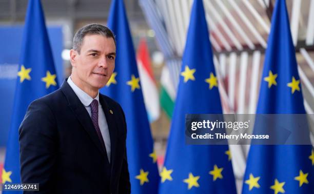 Spanish President of the government Pedro Sanchez Perez-Castejon arrives for an European Union leaders summit at the European Council headquarters on...