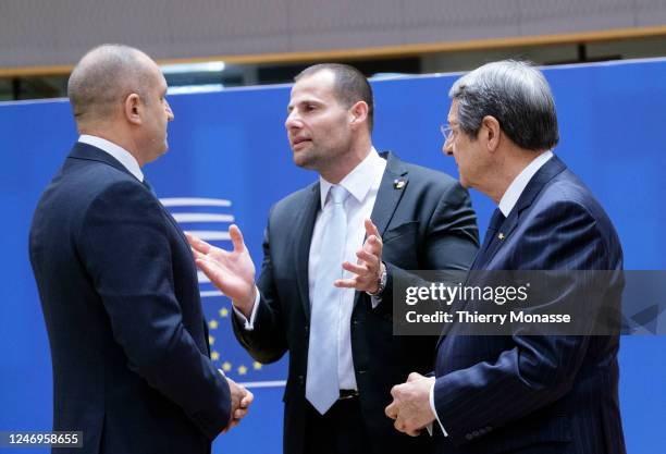 Bulgarian President Rumen Georgiev Radev is talking with the Maltese Prime Minister Robert Abela and the Cyprus President Nikos Anastasiadis prior an...