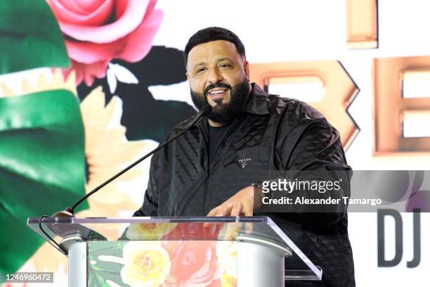 Khaled is seen during his "We The Best" Press Conference on February 9, 2023 in Miami Beach, Florida.