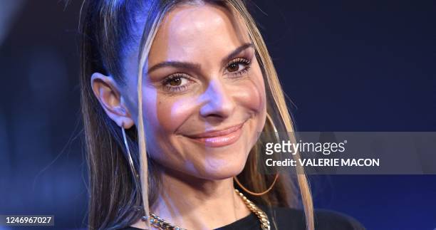 Journalist/actress Maria Menounos arrives for "Fast X" trailer launch at the LA Live Event Deck in Los Angeles, California, on February 9, 2023.