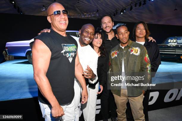 Vin Diesel, Tyrese Gibson, Michelle Rodriguez, Louis Leterrier, Ludacris, and Sung Kang at the "Fast X" Trailer Launch held at LA Live on February 9,...